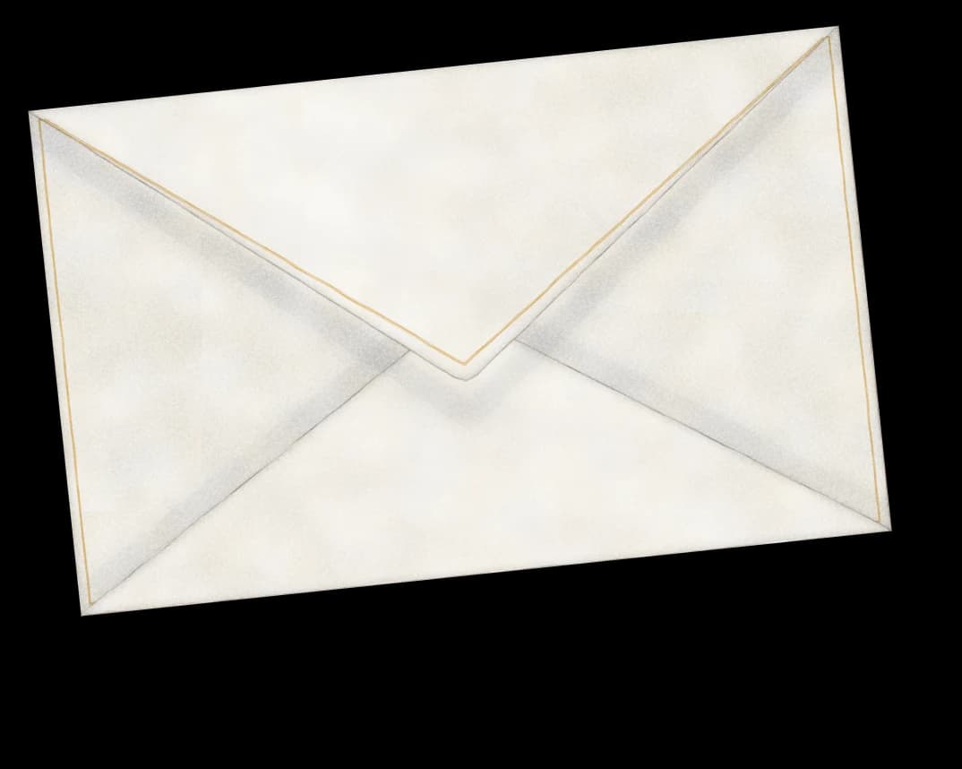 Aquarela: envelope preto de convite com fio dourado, fechado com um selo de ouro escrito 1%